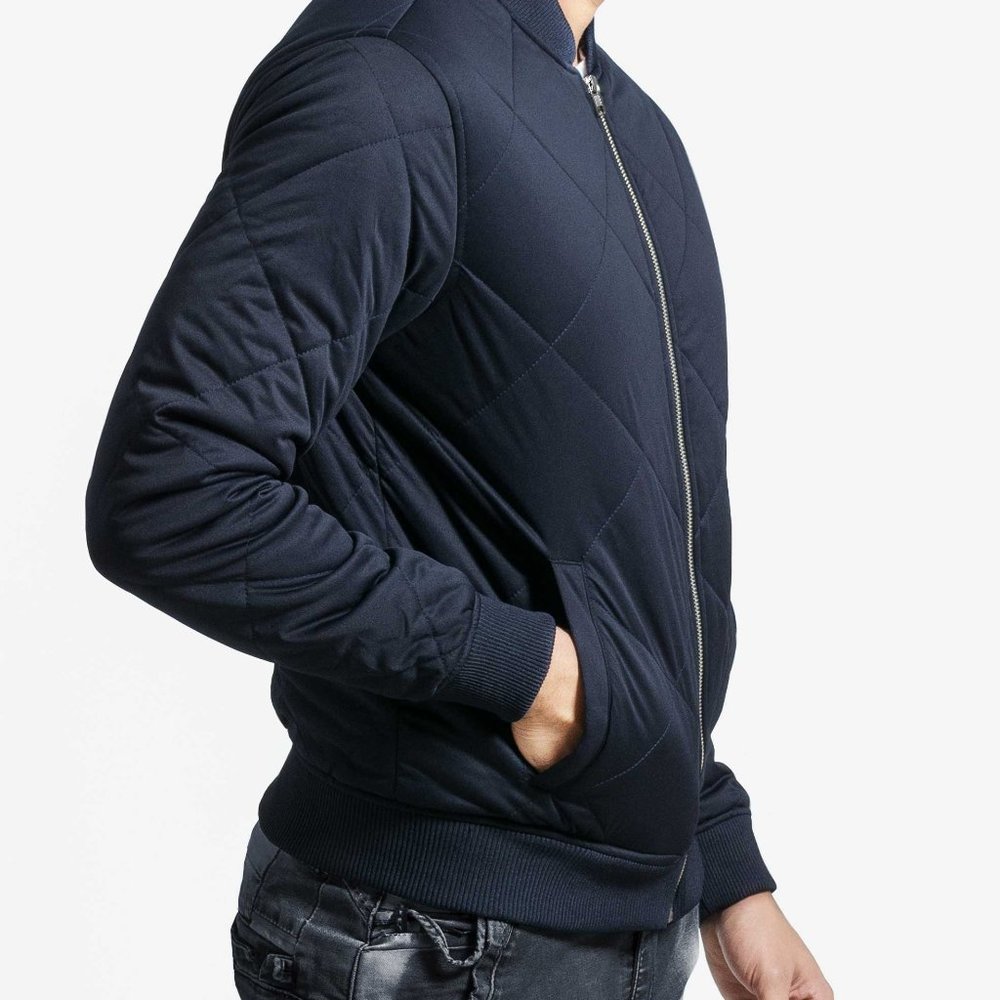 OLGYN Men’s Quilted Navy Blue Bomber Jacket - Picture 3 of 4